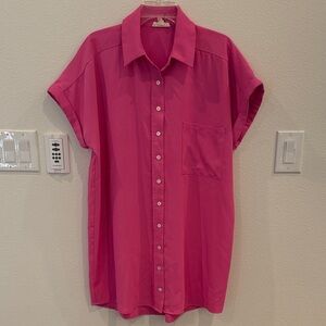 Entro Bright Pink Casual Button Down Shirt Dress